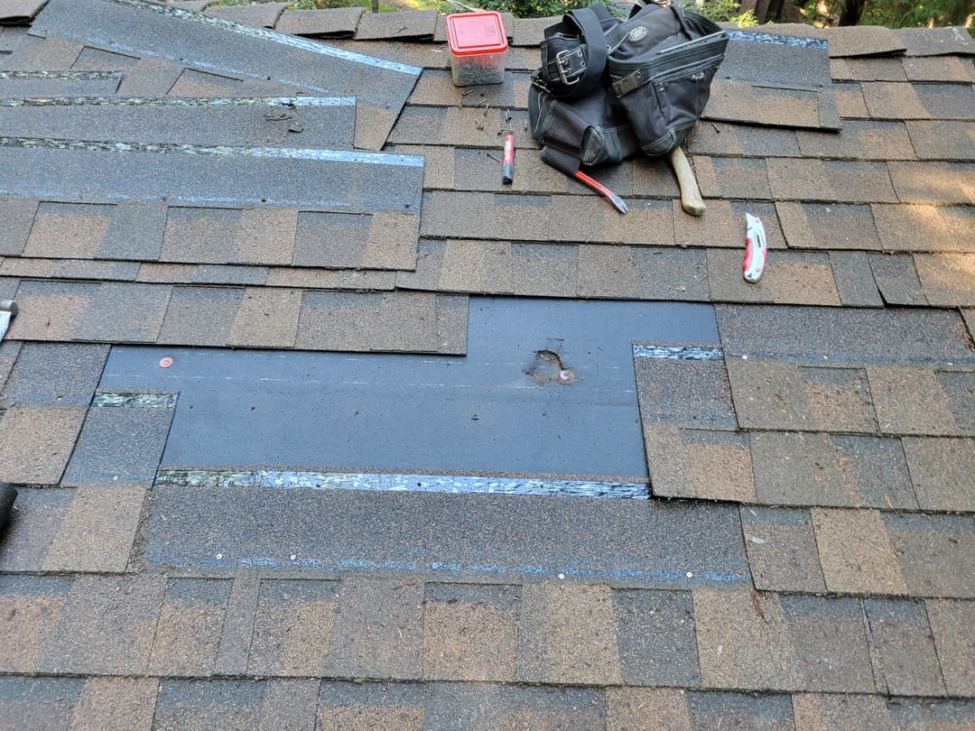 Old roof missing shingles